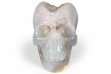 Polished Banded Agate Skull with Quartz Crystal Pocket #236998-2